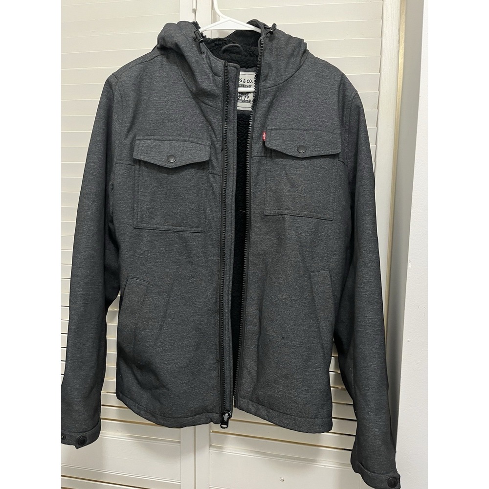 Levi's Men's XS Charcoal Gray Sherpa Lined Hooded Jacket Full Zip Coat